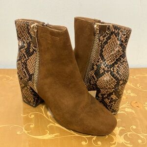 Brown Suede and Snake Print Ankle Boots-OS!